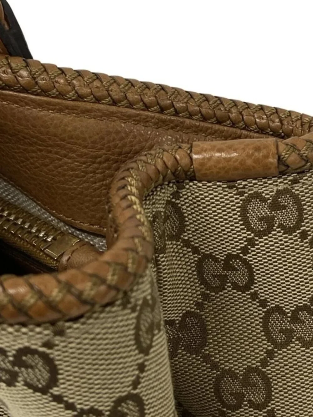 GUCCI Marrakech 295326 Dark Brown Beige Light Brown Jacquard Leather Tote Bag - Picture 10 of 15